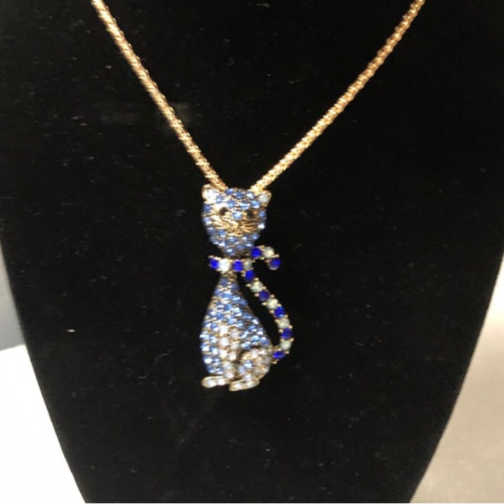 Betsy Johnson Blue Cat Necklace & Brooch